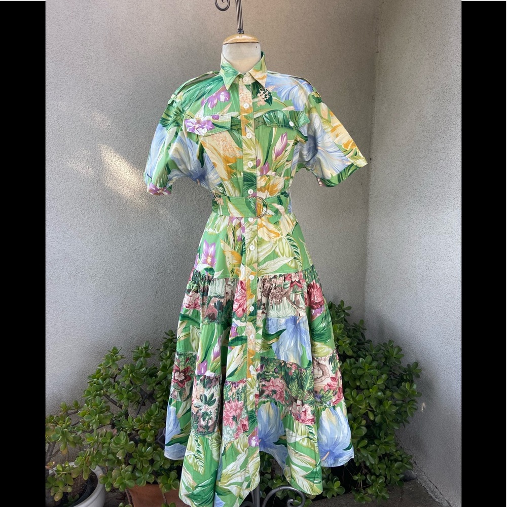 Vintage 90s fit full style cotton dress jungle floral Print sz 6 by d. Frank
